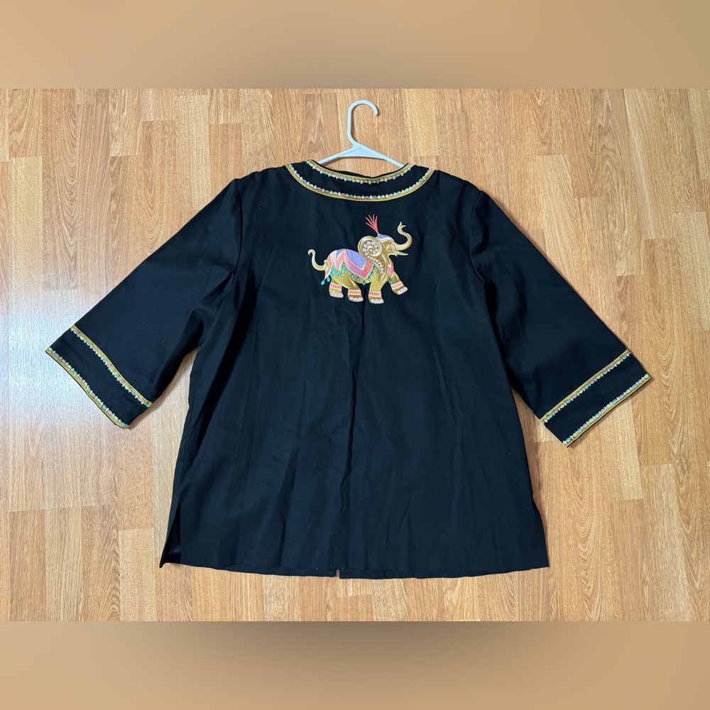 Vintage Bob Mackie Wearable Art Tunic Jacket w/ Embroidered Elephants Boho Indie - Picture 11 of 13